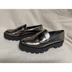 Franco Sarto Womens 9.5M Platform Lug Sole Loafers Metallic Silver Slip On Shoes